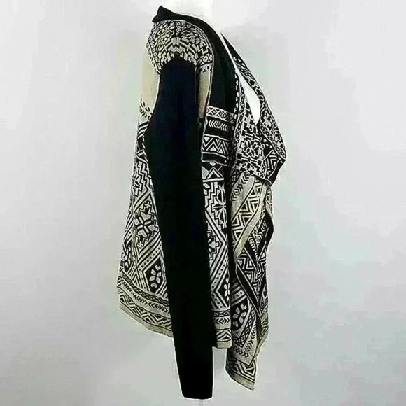 Lucky Brand Waterfall Cardigan Black Tan Aztec Tribal Geometric Abstract Cotton - Picture 5 of 13